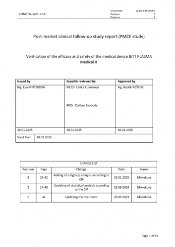 Zpráva o následné klinické studii po uvedení na trh (studie PMCF): Ověření účinnosti a bezpečnosti zdravotnického prostředku JETT PLASMA Medical II - 1-5.jpeg