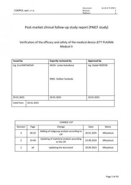 Zpráva o následné klinické studii po uvedení na trh (studie PMCF): Ověření účinnosti a bezpečnosti zdravotnického prostředku JETT PLASMA Medical II 1-5.jpeg